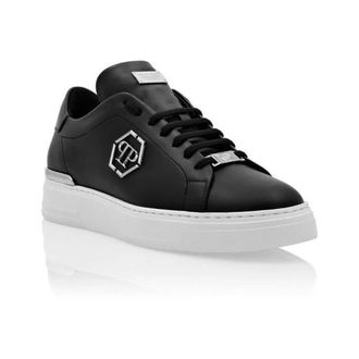 Philipp Plein Schoenen, Dames, Zwart, 42 EU, Leer, Hexagon Leather Sneakers