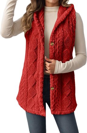 Generic Gilet For Women UK Fleece Sleeveless Button Down Hooded Waistcoat With Pockets Autumn Winter Solid Color Lightweight Soft Thermal Vests Warm Comfortab