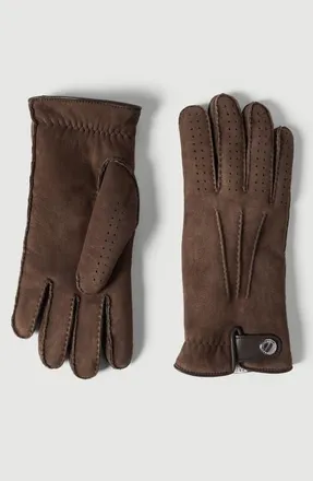 Brunello Cucinelli Suede shearling gloves in Rust Brown at Nordstrom, Size Xx-Large