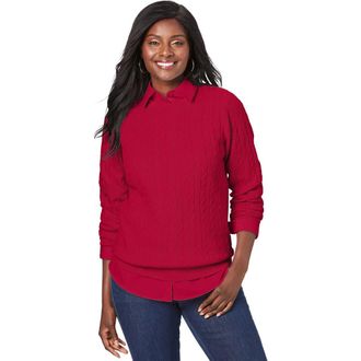 Jessica London Cable Crewneck Sweater in Classic Red at Nordstrom, Size Medium