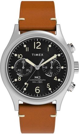 Timex MK1 Chronograph Leather Strap Watch, 40mm in Silver-Tone at Nordstrom