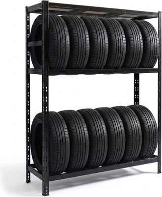 Relaxdays Relaxdays Scaffale Per 12 Pneumatici, 180x120x40 Cm, Portata 450 Kg, Acciaio, Montaggio A Incastro, Nero