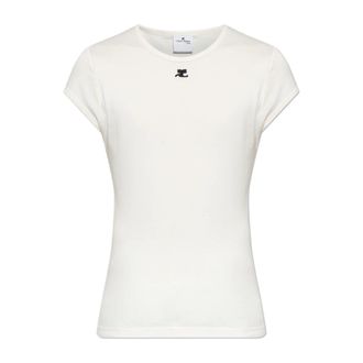 Courr&egrave;ges T-Shirts, male, Beige, Size: XL Embroidered T-Shirt