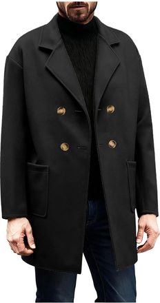 Generic Mens Wool Trench Coat - Knee Length Peacoat, Casual Warm Winter Overcoat, Notched Collar, Double Breasted, Elegant Slim Fit Outwear, Fleece Padded Lon