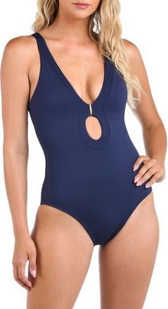 La Blanca Luxe Plunge Keyhole Compression One-Piece Swimsuit in Indigo at Nordstrom Rack, Size 16