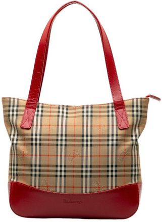 Burberry Beige Red Color Leather Tote Bag (Pre-Owned)