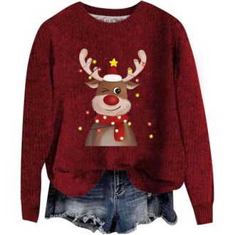Generic Christmas Jumpers for Women Fashion 3D Print Womens Knitted Jumpers Long Sleeves Ladies Xmas Sweaters Winter Warm Fleece Pullover Sweaters Soft Comfor