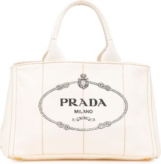 Prada Ivory White Canvas Handbag Tote Bag (Pre-Owned)