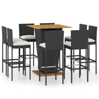 Berkfield Home 9 Piece Garden Bar Set with Cushions Poly Rattan Black