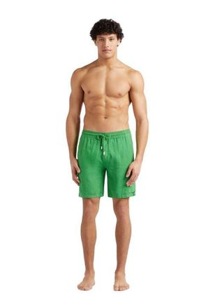 Vilebrequin Mens Solid Linen Bermuda Short in Jungle at Nordstrom, Size X-Large