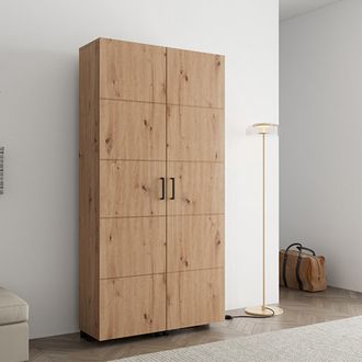 Dmora Armario Zapatero Bled, Mueble Para Zapatos 15 Estantes, 2 Puertas, Gran Capacidad, Ruedas, 92x33x185h Cm Marr&oacute;n Roble Nudos