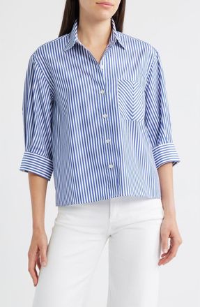 Rag & Bone Lucia Stripe Cotton Poplin Button-Up Shirt in Navy Stripe at Nordstrom, Size X-Large