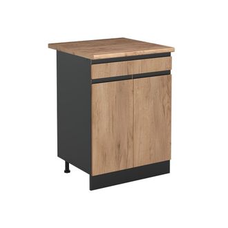 Vicco Mueble Bajo De Cocina R-line, Roble Dorado/antracita, 60 Cm Con Caj&oacute;n Encimera Roble Dorado, Vicco