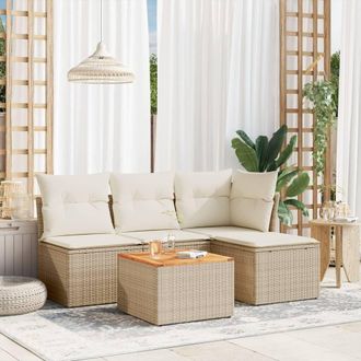 vidaXL Juego De Sof&aacute;s Jard&iacute;n Con Cojines 5 Pzas Rat&aacute;n Sint&eacute;tico Beige Vidaxl