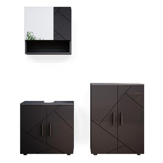 Vicco Conjunto De Muebles De Ba&ntilde;o Irma, Antracita Alto Brillo, 3 Piezas, Con Mueble Bajo 60 Cm