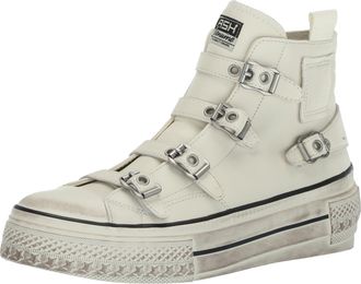 Ash Womens Rainbow Fashion Sneaker-Premium Leather High Top with Buckles, Distressed Platform Sole, Tofu, 4 UK