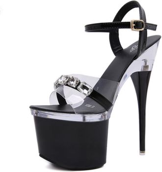 Generic Black,3.5 UK,Heels for Womens High Stiletto Platform Heeled Sandals Peep Open Toe Ankle Strap Pumps Rhinestone Wedding Party Dress Shoes