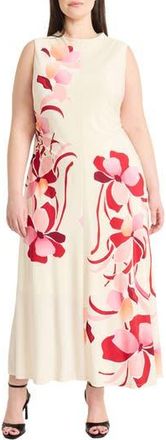 Maggy London Mock Neck Sleeveless Midi Dress in Cream/Rose at Nordstrom Rack, Size 14W
