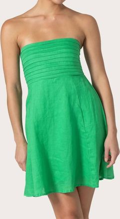 Lusana Talia Pintuck Linen Mini Dress In Kelly Green