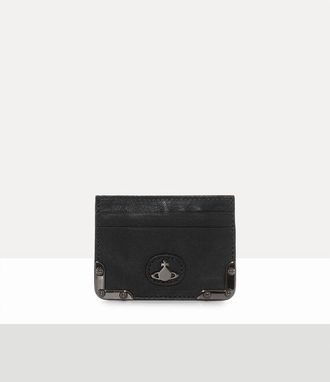 Vivienne Westwood Flat Orb Card Holder Aniline Leather Black-gunmetal One Size Unisex