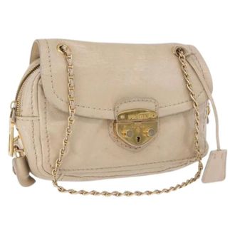Prada Pre-owned Vintage Shoulder Bag - Dames - Pre-owned - Beige - Maat: ONE Size Leer