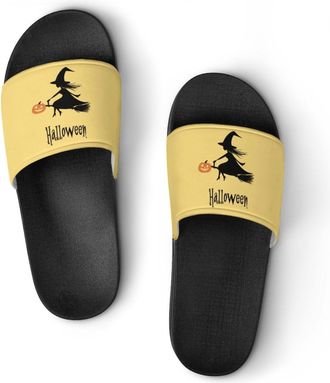 Generic Witch Flying Halloween Holiday Shower Shoes Slipper for Women Men Beach Slippers Quick Drying Non Slip Open-Toe Sandals