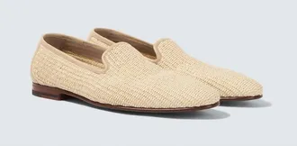 Manolo Blahnik Mario leather-trimmed raffia loafers