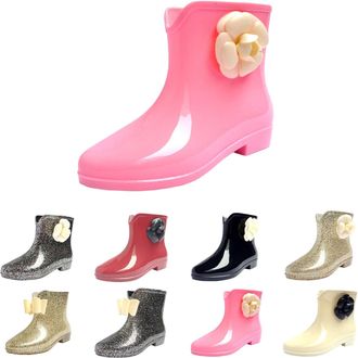 Generic Wellington Women Slip-on Boots with Cute Bow Wellies Waterproof Short Chelsea Boots Ladies Comfortable Anti-Slip Rainboots for Outdoor Work Shoes, Fis