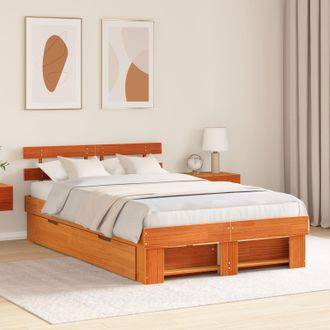 Berkfield Home Bed Frame with Drawers - Wax Brown - 140 x 190 cm - Solid Pine Wood