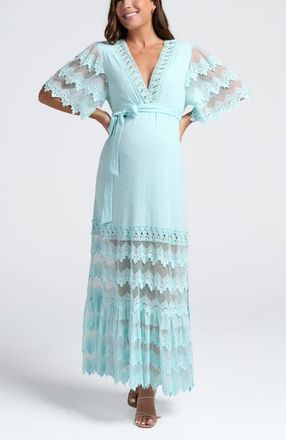 Angel Maternity Roxy Lace Baby Shower Dress in Pale Sky Blue for Elegant Celebrations at Nordstrom, Size X-Small