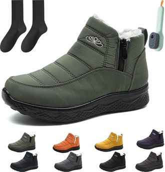 Generic Dritnow Womens Insulated Snow Boots Winter Outdoor Comfortable Non-Slip Side Zipper Ankle Booties Waterproof Warm Fur Lined (Green,11.5)