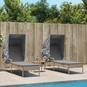vidaXL Tumbonas Con Capota Y Mesa 2 Uds Rat&aacute;n Sint&eacute;tico Beige Vidaxl