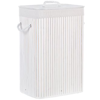 Beliani Beliani - Cesta De Madera De Bamb&uacute; Blanca 60 Cm Tapa Extra&iacute;ble Accesorio Boho Komari