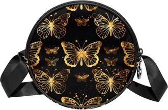 Generic Circle Crossbody Bag for Women, Colorful Butterfly Small Sling Bag Daypack with Zipper Adjustable Shoulder Straps Casual Ladies Girls Round Purse