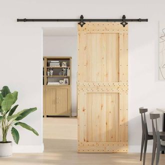 Berkfield Home Sliding Door with Hardware Set 90x210 cm Solid Wood Pine in Brown