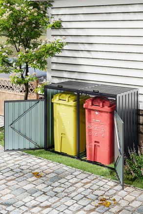 H&O Direct Weather-Resistant Metal Utility Cabinet - Garden Trash Storage with Lockable Lid in Dark Grey