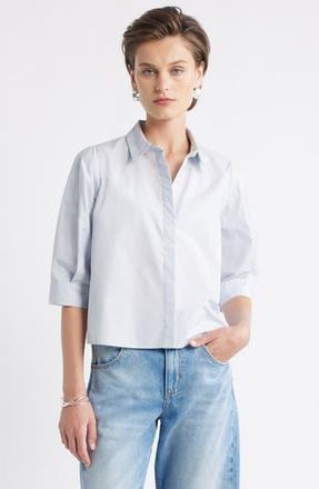 Nordstrom Crop Puff Sleeve Cotton Button-Up Shirt in Blue Dawn at Nordstrom Rack, Size Xx-Large