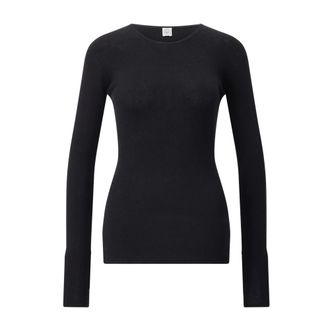 Toteme Truien & Vesten, Dames, Zwart, S, Katoen, Katoenen Slim-Fit Shirt met Lange Mouwen