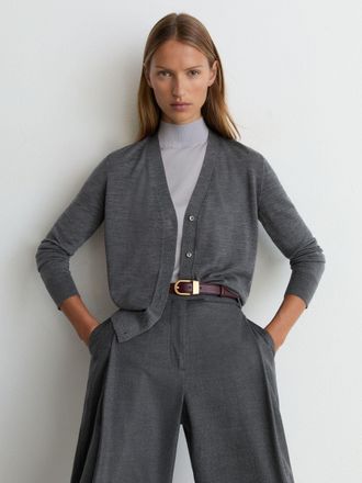 Reiss Womens Charcoal Grey Merino Wool V-neck Cardigan, XL