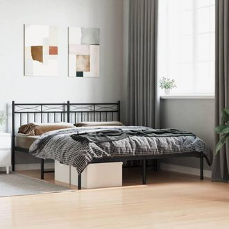 Berkfield Home Metal Bed Frame with Headboard Black 150x200 cm King Size