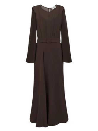 P.A.R.O.S.H. Flowing Maxi Dress With Sheer Sleeves And Belt Detail