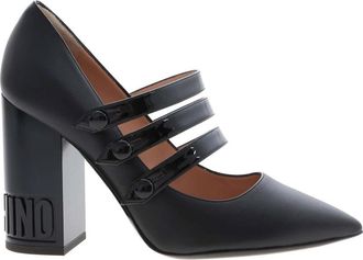 Moschino Stijlvolle Zwarte Leren Pumps - Dames - Pumps - Zwart - 40 EU - Leer - Schoenen