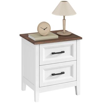 HOMCOM Homcom Mesita De Noche, Mesilla De Noche Con 2 Cajones, Estilo R&uacute;stico, Mesita Para Sal&oacute;n, Dormitorio, 45x30x50 Cm, Blanco