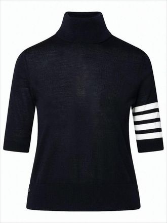 Thom Browne Fitted Black Turtleneck Sweater With Bold Stripe Detail