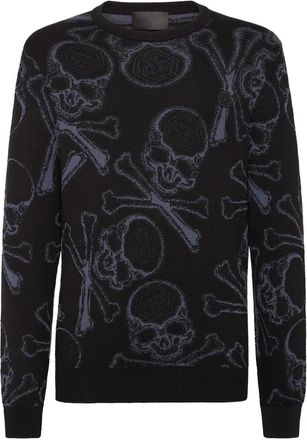 Philipp Plein Cotton Pullover Ronde Hals Skull&Bones - Heren - Ronde hals truien - Zwart - 3XL - Katoen - Truien & Vesten