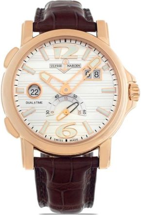 Ulysse Nardin pre-owned Big Date 42mm - men - 18kt Yellow Gold/Crocodile Leather - One Size - White
