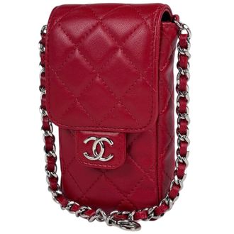 Chanel Red Color Leather Pouch (Pre-Owned)