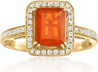Ross-Simons Fire Opal and Diamond Ring in 14kt Yellow Gold