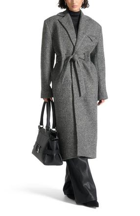 Mani&egrave;re De Voir Jena Wide Shoulder Wool Coat with Cinch Belt in Grey at Nordstrom, Size Large