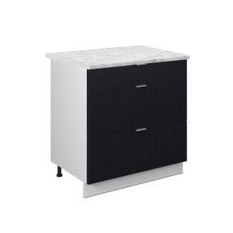 Vicco Mueble Bajo De Cocina Fame-line, Rayas Negras, 80 Cm Con 3 Cajones, Et M&aacute;rmol